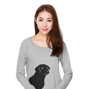 New Hand Printed Womens 2X Black Lab Puppy Dog Long Sleeve Cotton Tee Shirt